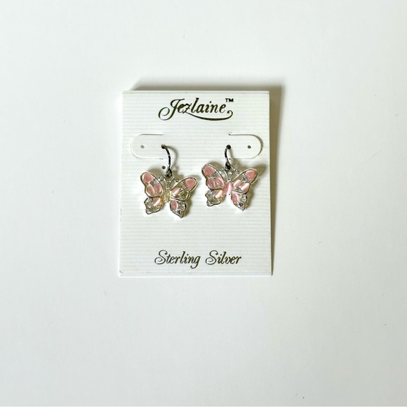 STERLING SILVER, Pink & Rhinestone Butterfly Earrings NWT! - Picture 4 of 4